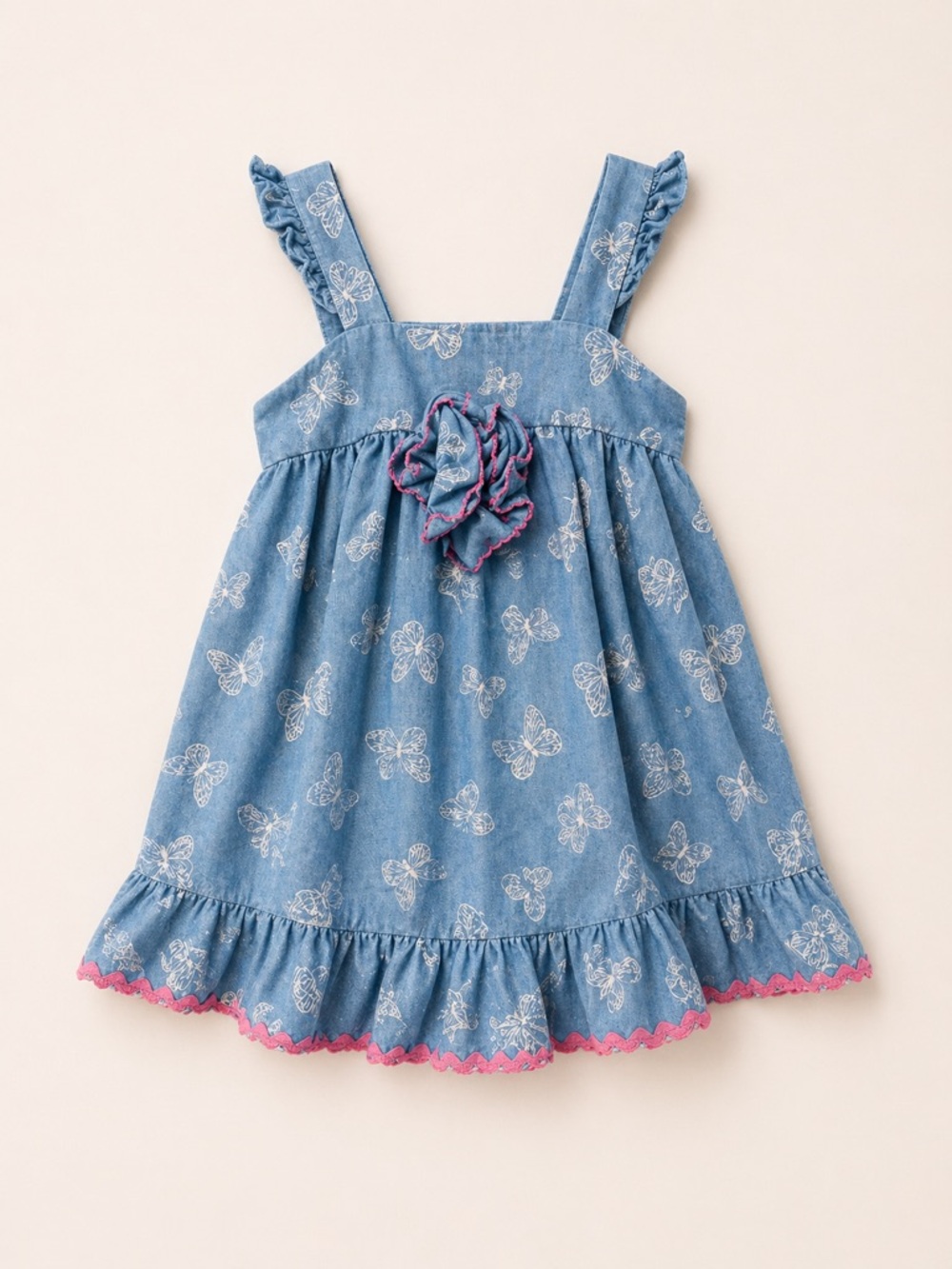 Goodlad Girls 4T Chambray Butterfly Dress Blue Ruffle Bow Summer‎ Sundress